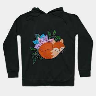 Little Fox and Floral Pattern in Acrylic Style Hoodie